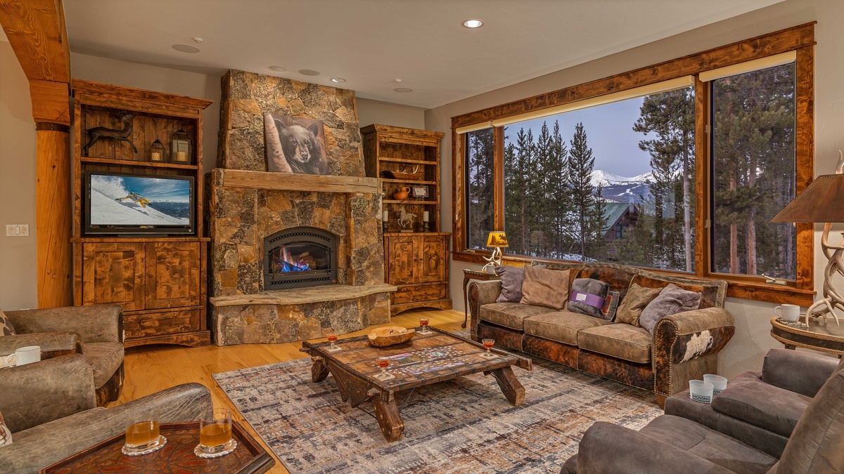 Great Room, Main Level - with cozy fireplace