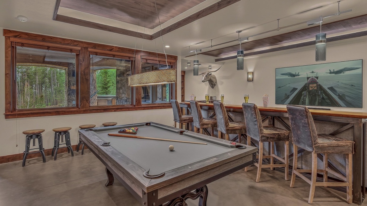Recreation Room, Lower Level - Pool table beside bar seating