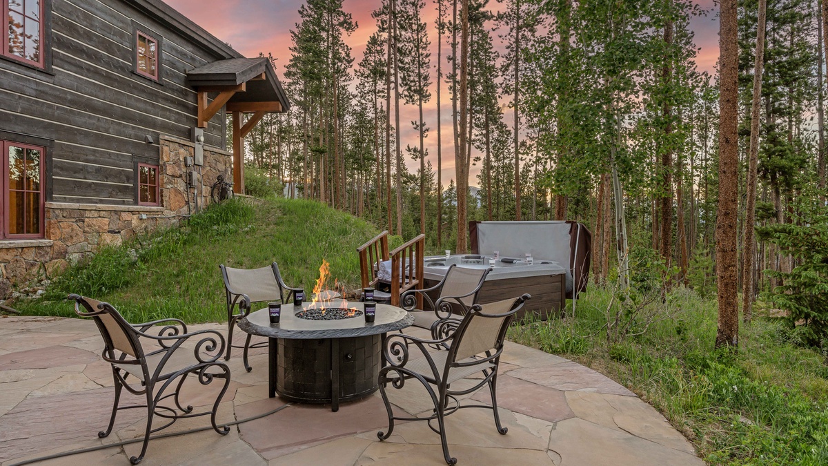 Lower level patio with hot tub and fire pit