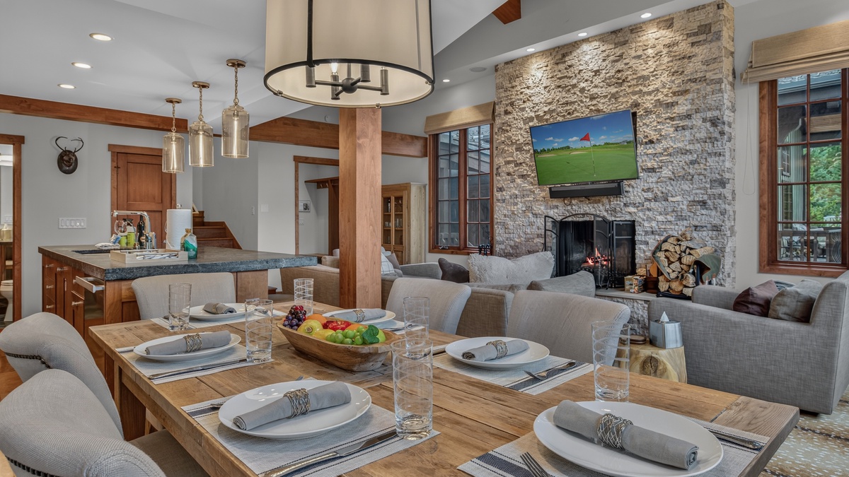 Dining Area, Main Level - Table with seating beside fireplace