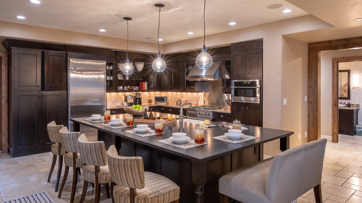 Kitchen, Main Level - Open layout with bar seating and views