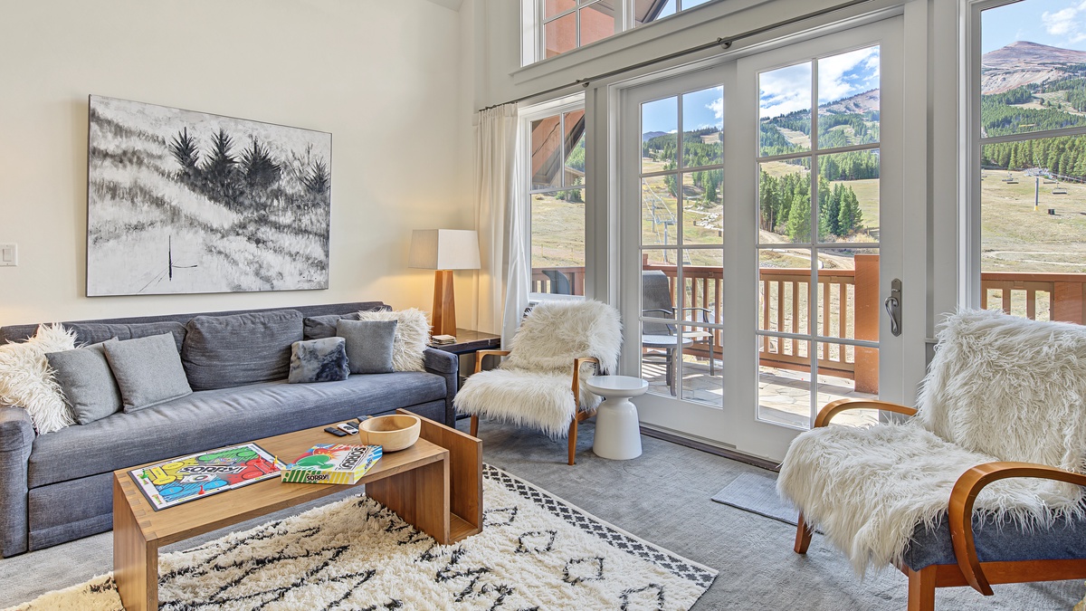 Great Room in Summer, Main Level - Views with Patio and seating area