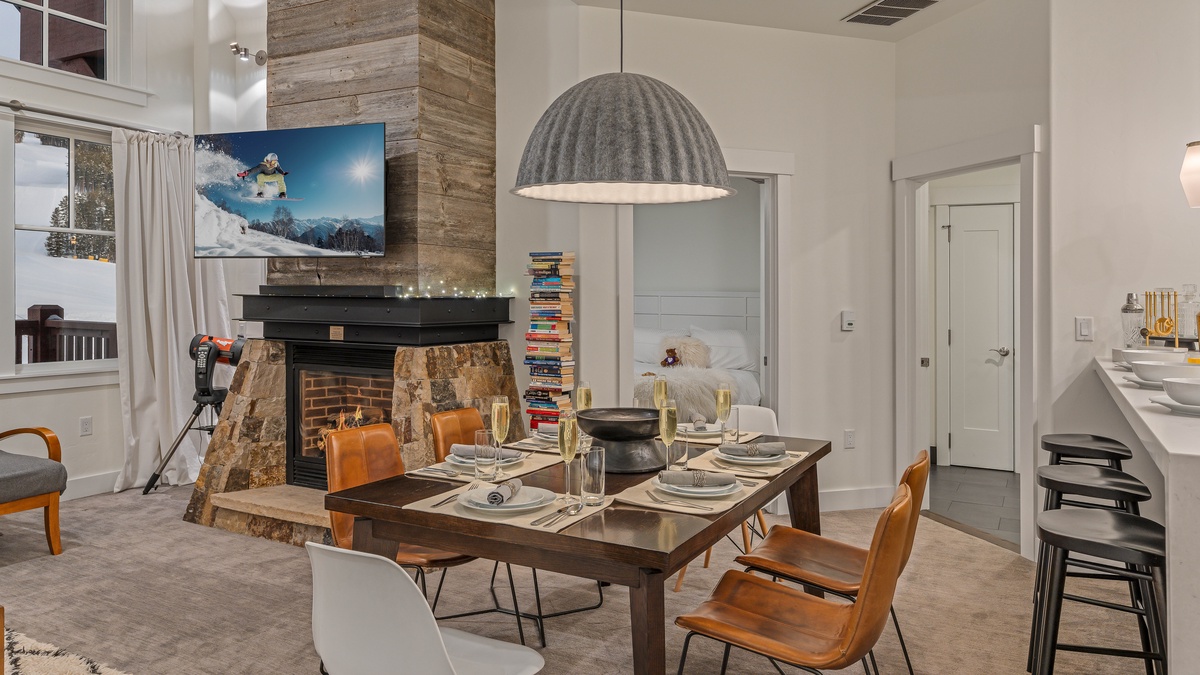 Modern dining area seats 6