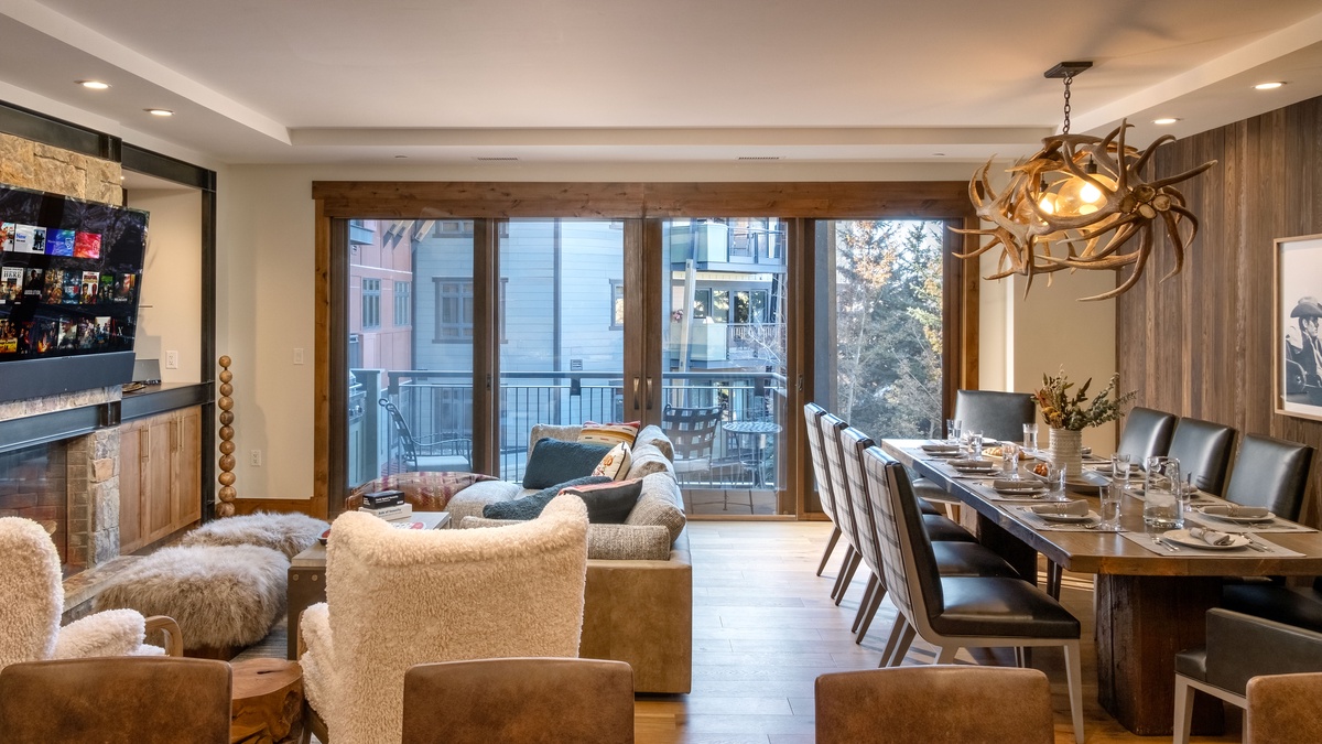 Great Room, Main Level - With gas fireplace and TV