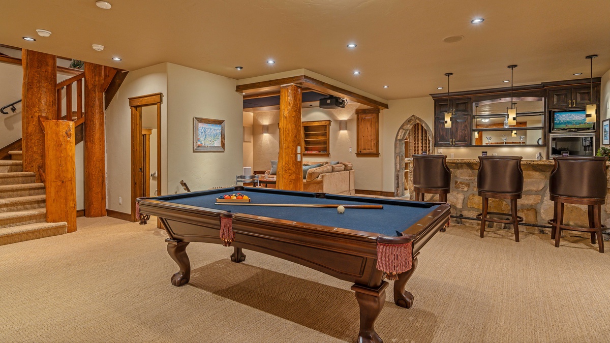 Lower level family room with billiards table