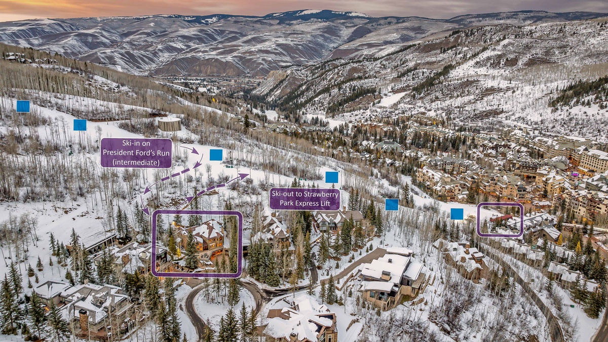 Aerial ski-in/ski-out access map of Founders Lodge