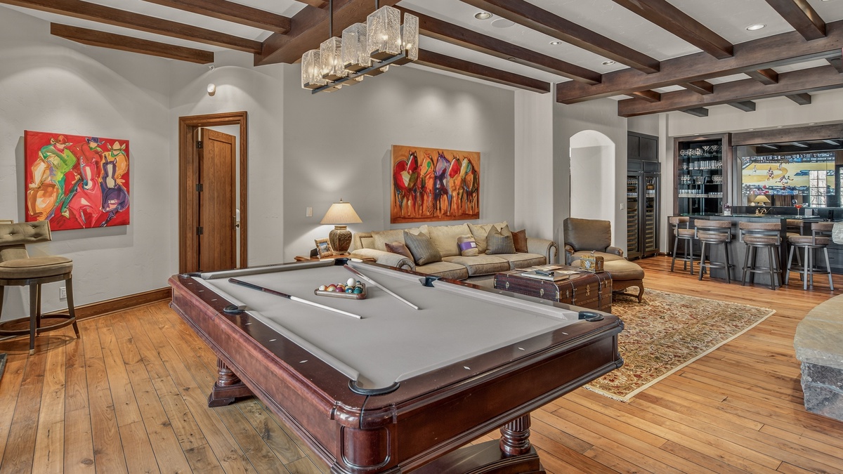 Living Room, Lower Level - Game room with pool table and seating area