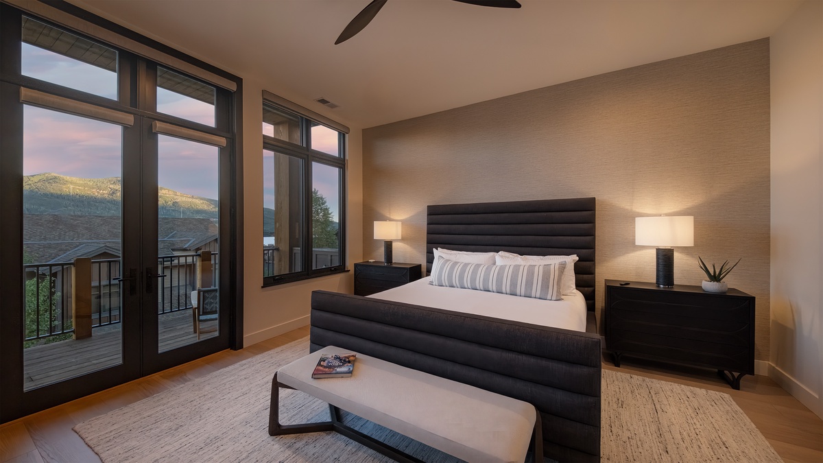 Bedroom 1, Upper Level - Primary king bed with fireplace and seating