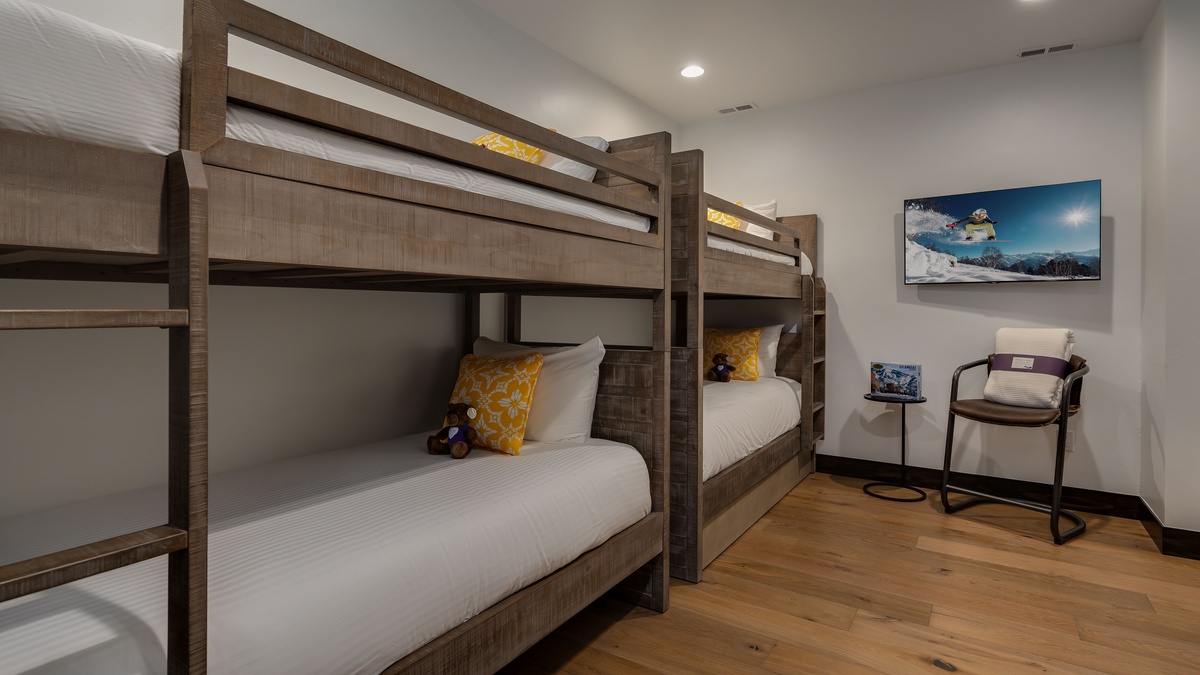 Bedroom 4, Lower Level - Two twin-over twin bunk beds with TV
