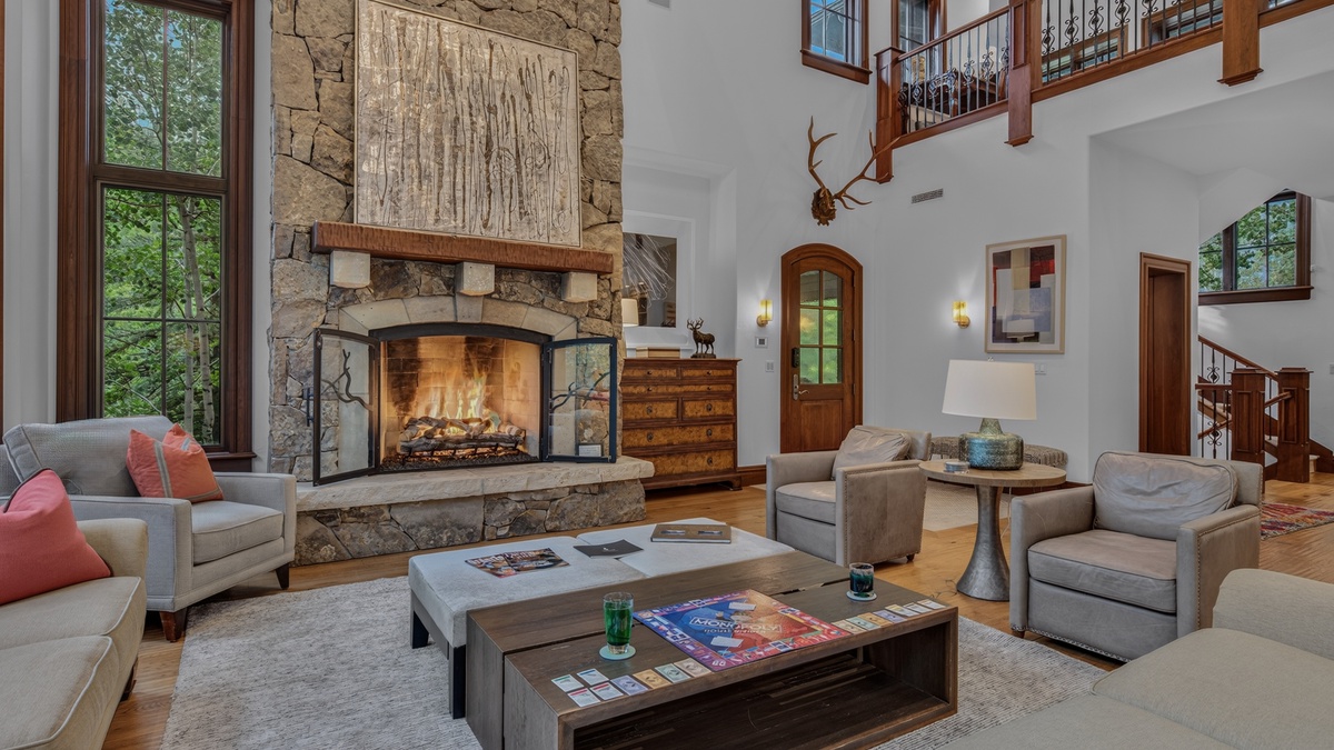 Great Room, Main Level - Seating area with fireplace and entry