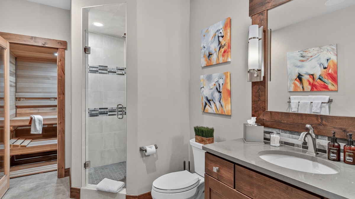 Shared Bathroom, Lower Level - Adjacent to family room with sauna inside the bathroom