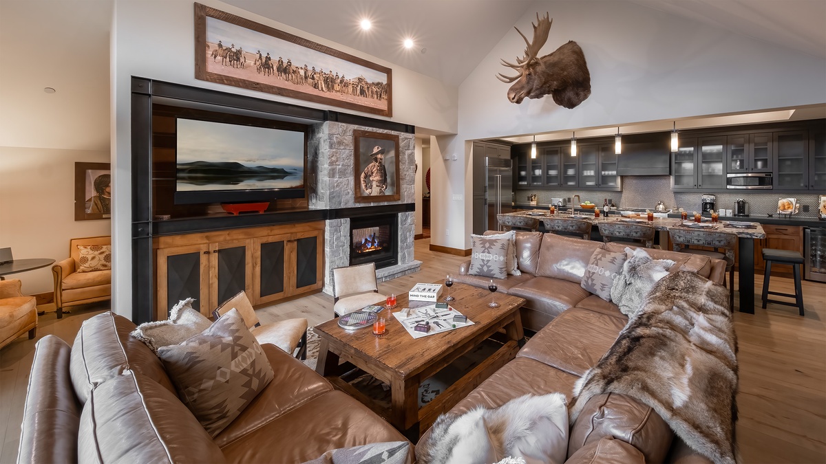 Great Room, Main Level - With fireplace and TV