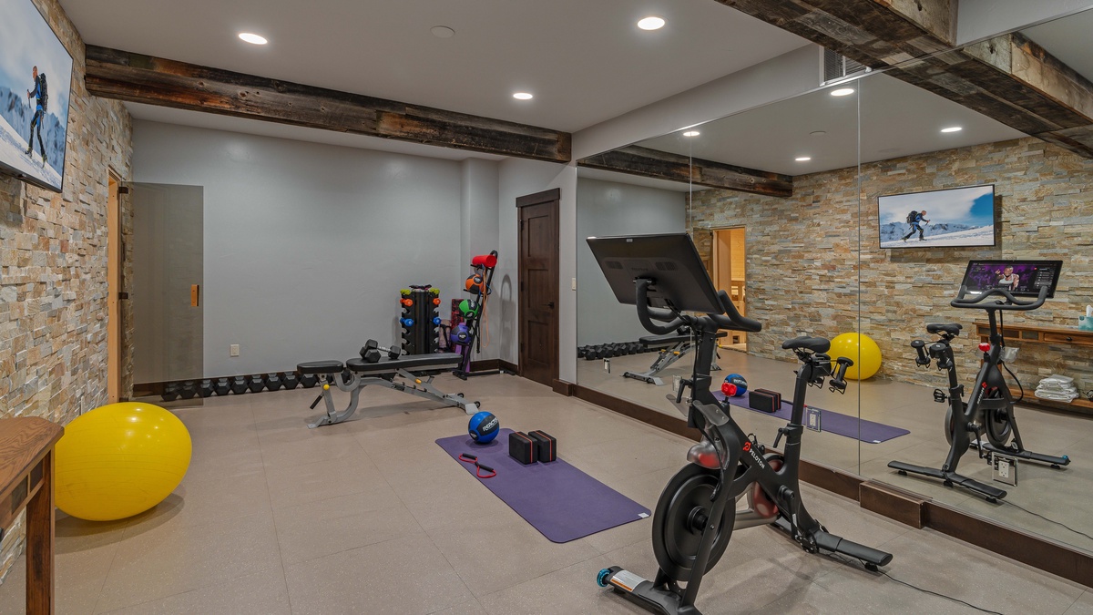 Private exercise room on lower level next to dry sauna