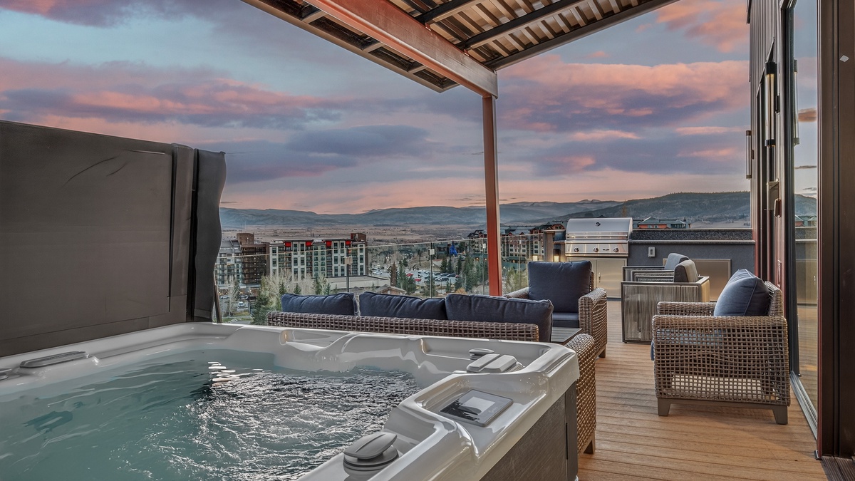 Hot Tub, Upper Level Deck - With outdoor seating and BBQ grill