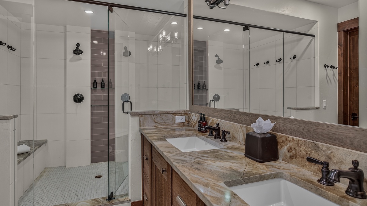 Bedroom 2, Lower Level - Ensuite with double vanity and walk-in shower