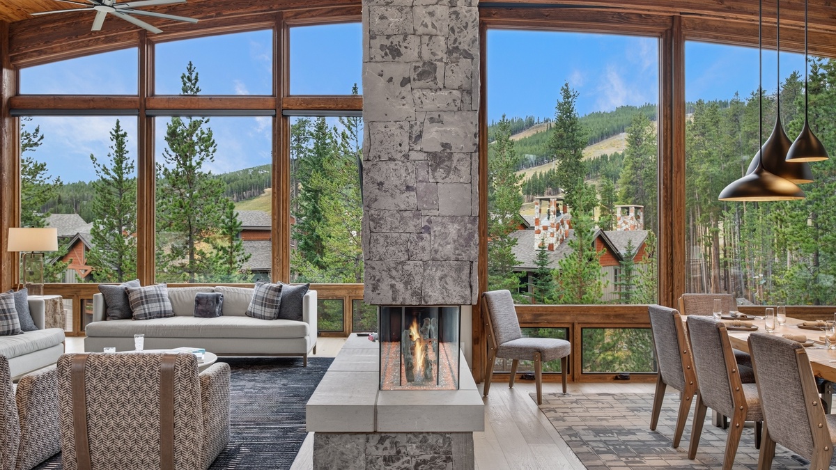 Great Room, Uppermost Level - Fireplace with ski resort views
