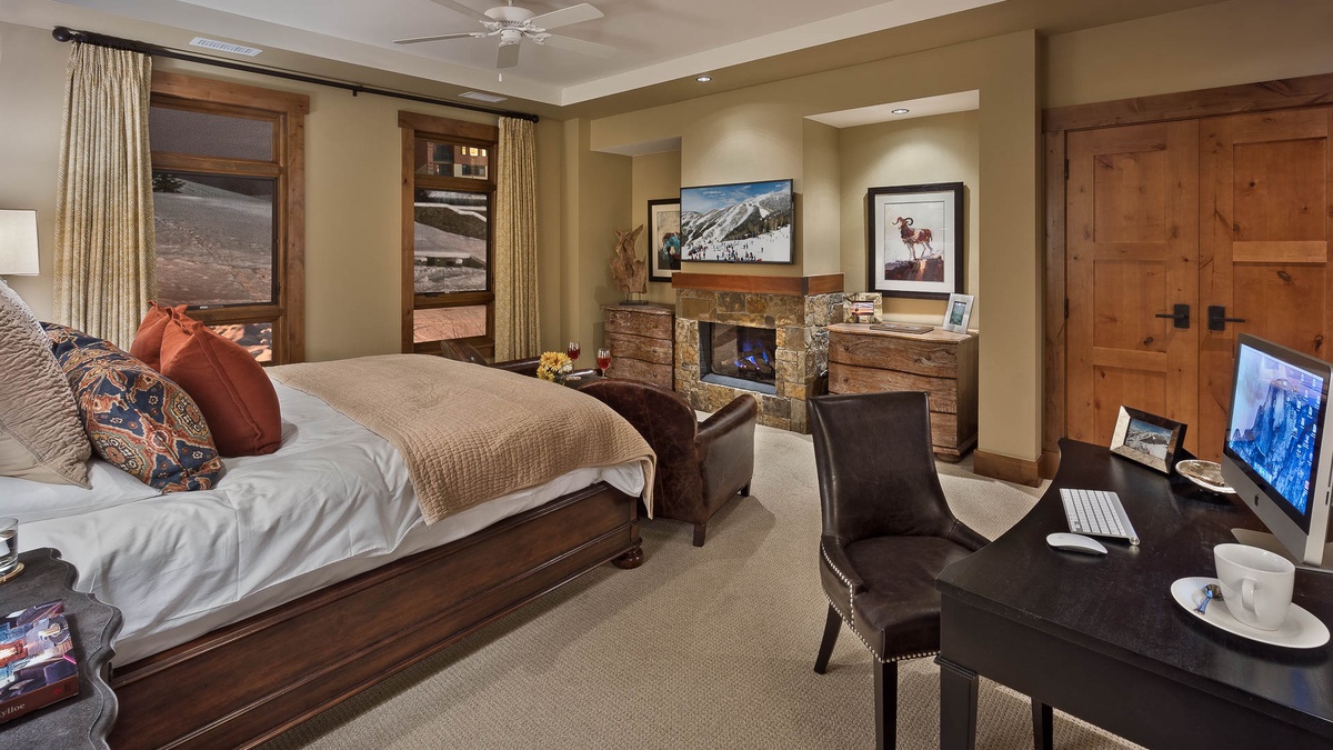 Bedroom 1, Main Level - Primary king suite with private fireplace