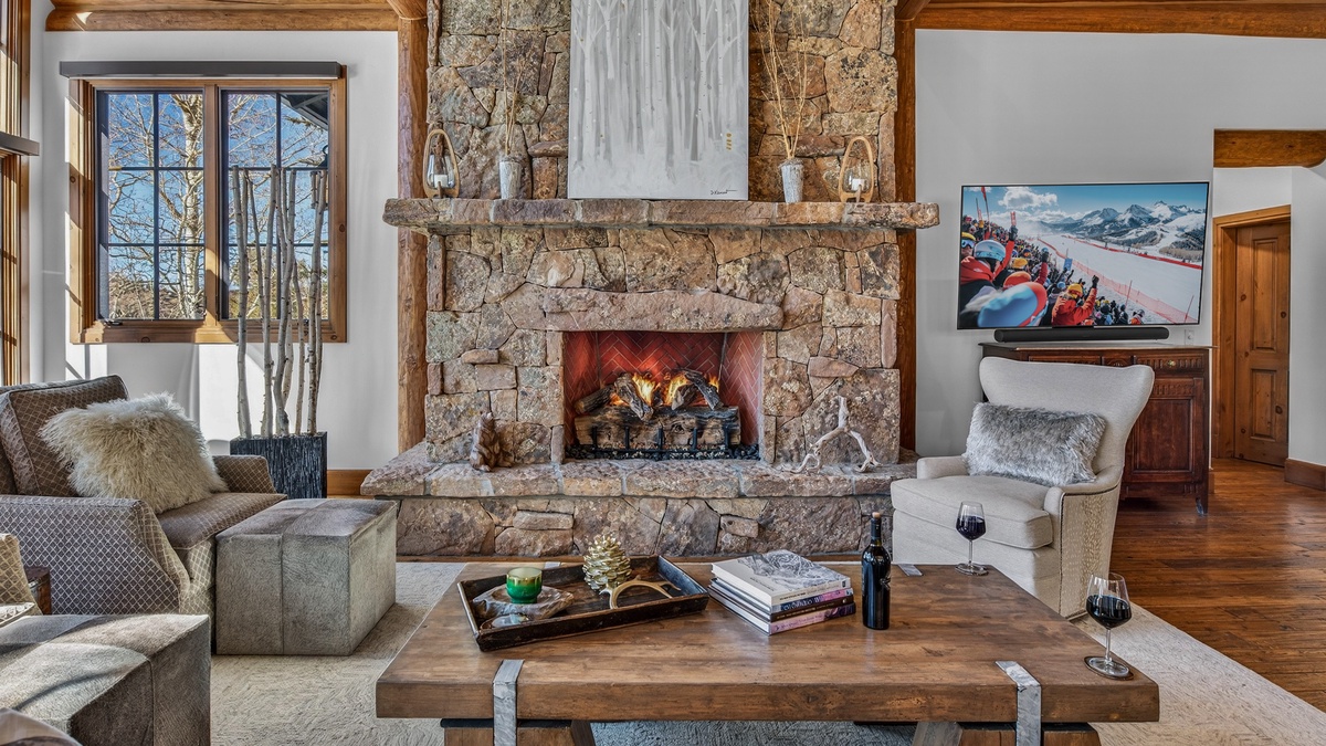 Great Room, Main Level - With stone fireplace