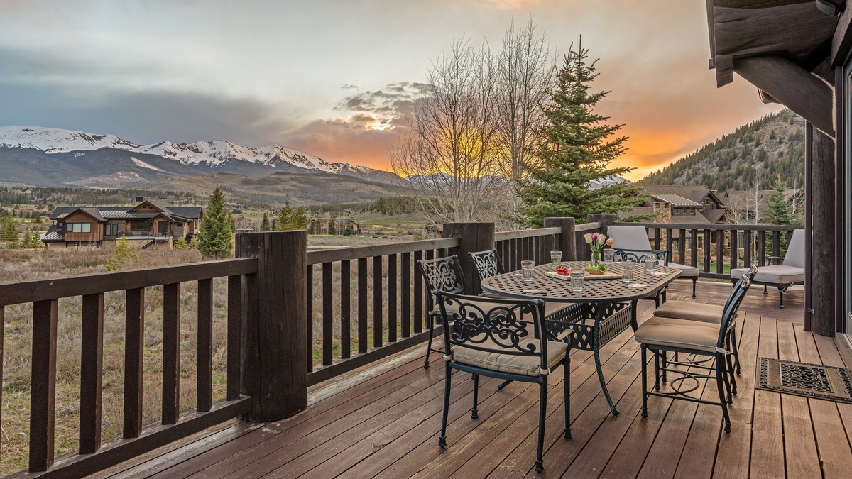 Outdoor seating on main level with incredible views