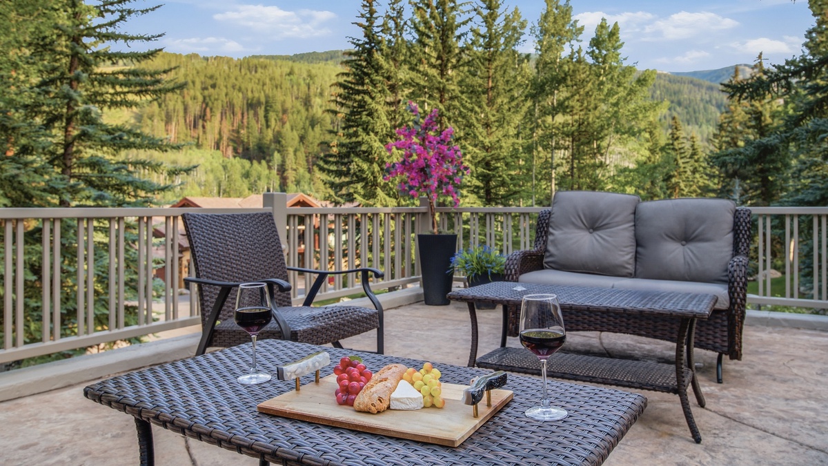 Large front patio with ski resort views