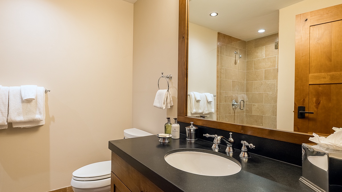 Bedroom 2, Main Level - Ensuite with single vanity and walk-in shower