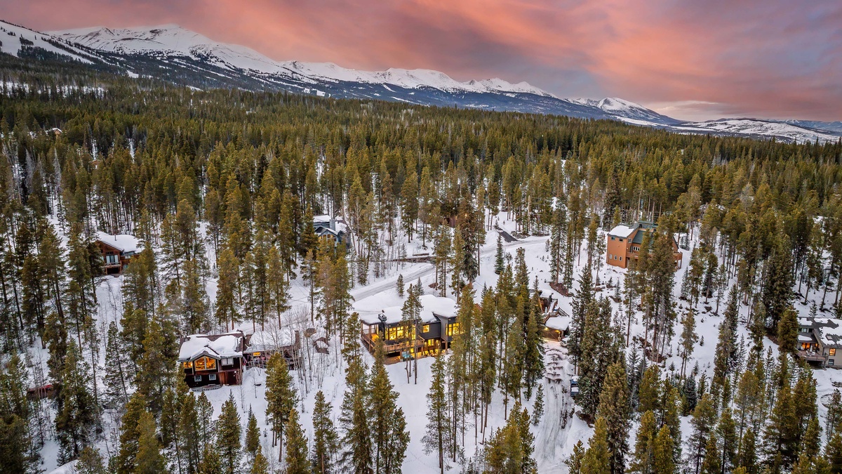 Aerial of Blue Valley Chalet with Breckenridge Ski Resort
