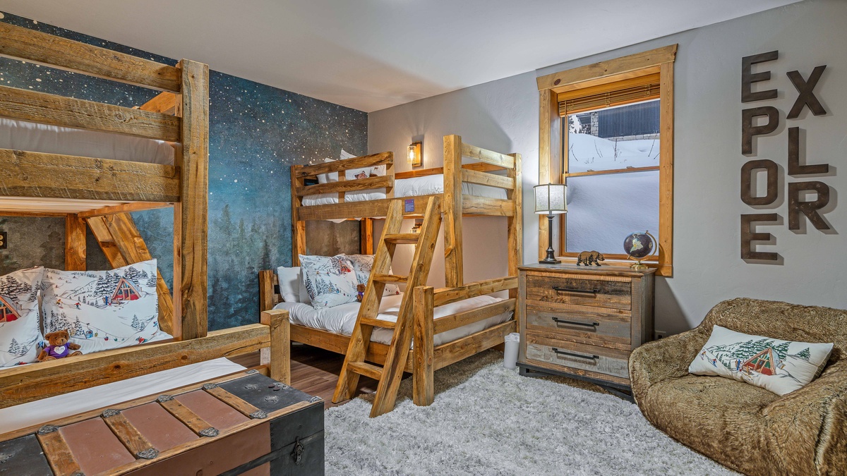 Bedroom 4, Lower Level - Bunkroom on lower level with 2 twin-over-queen bunks