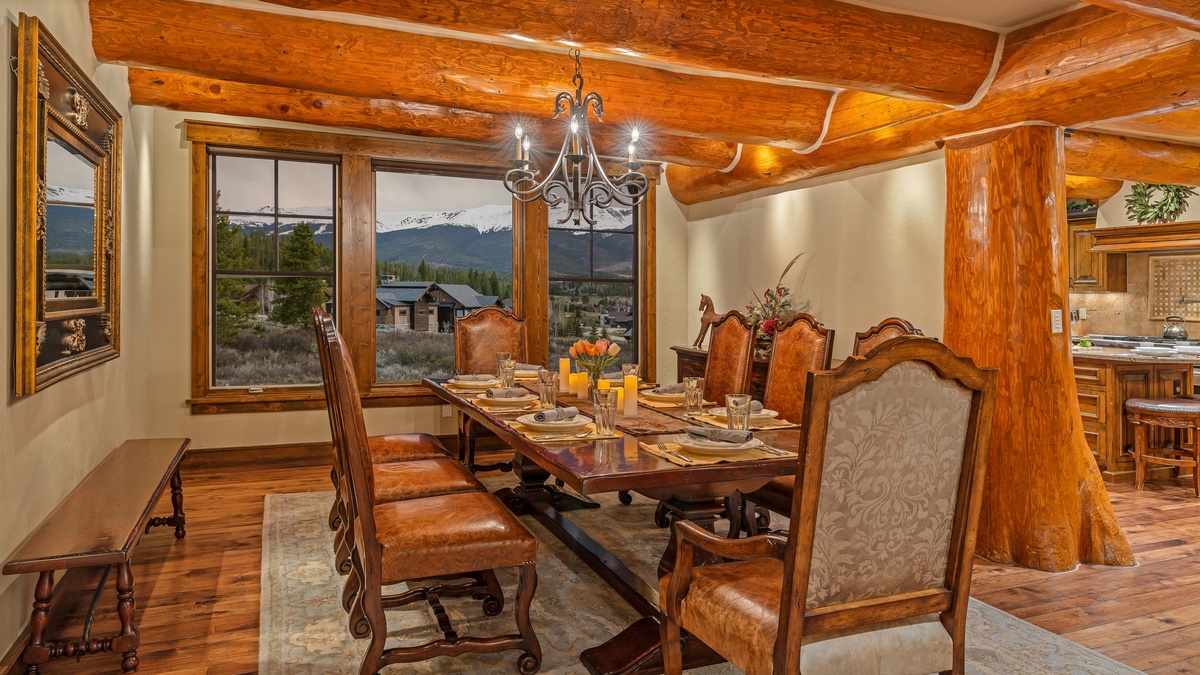 Dining area seats 8 with mountain views