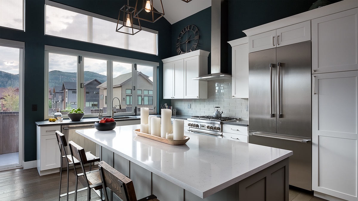 Kitchen, Main Level - Island with sink and mountain views