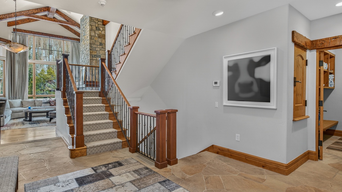 Entryway, Main Level - With staircase and tiled flooring
