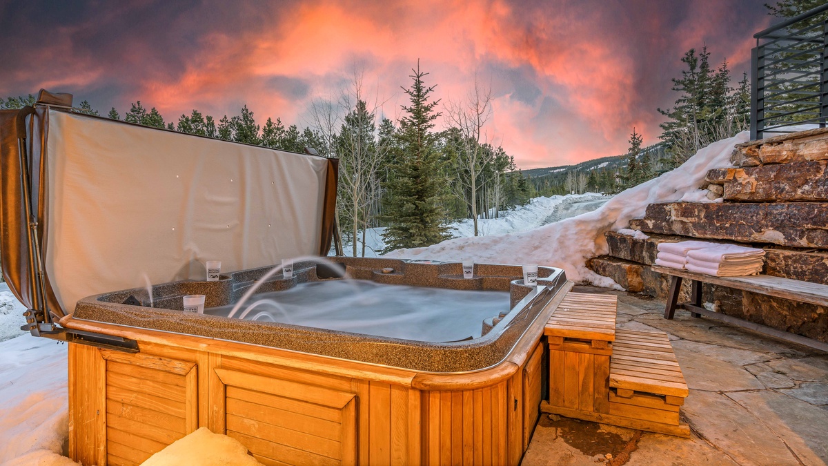Private hot tub in winter