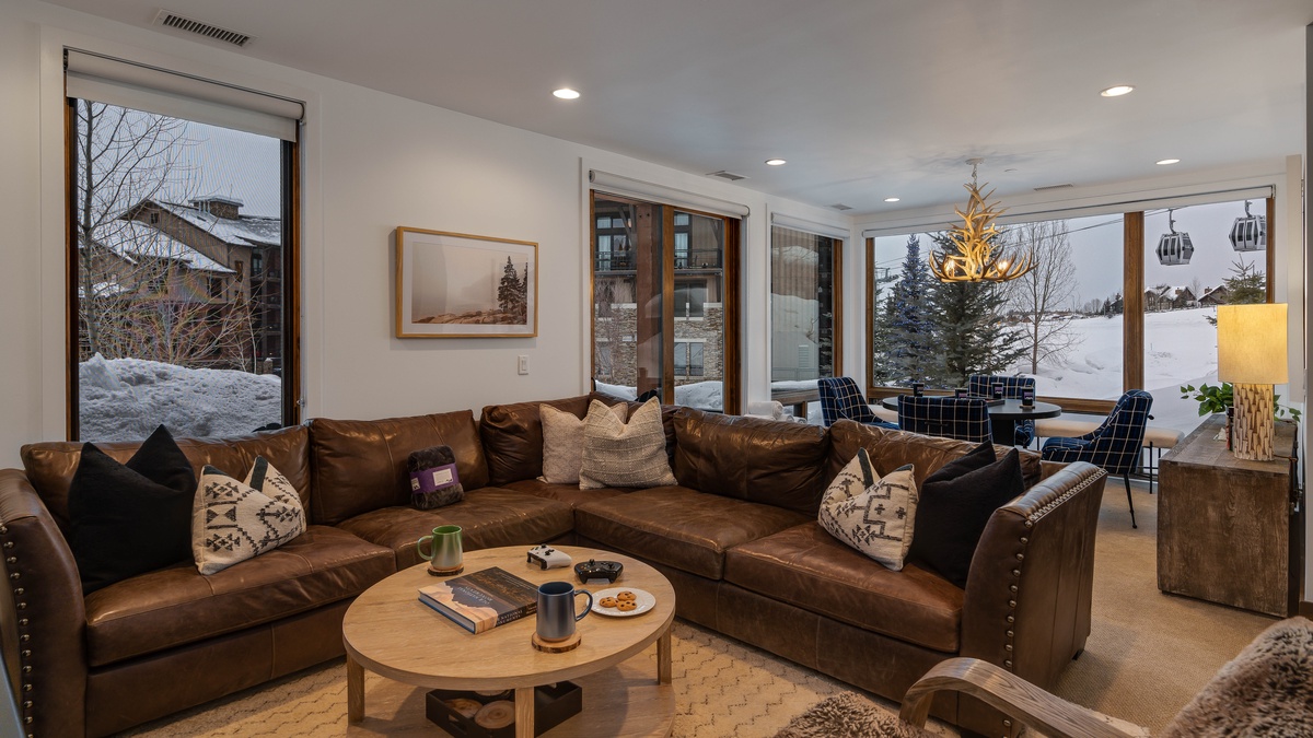 Lower level family room with cozy couches