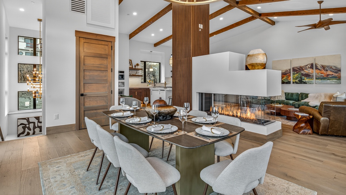 Dining Area, Upper Level - Gather for meals by the cozy fireplace.