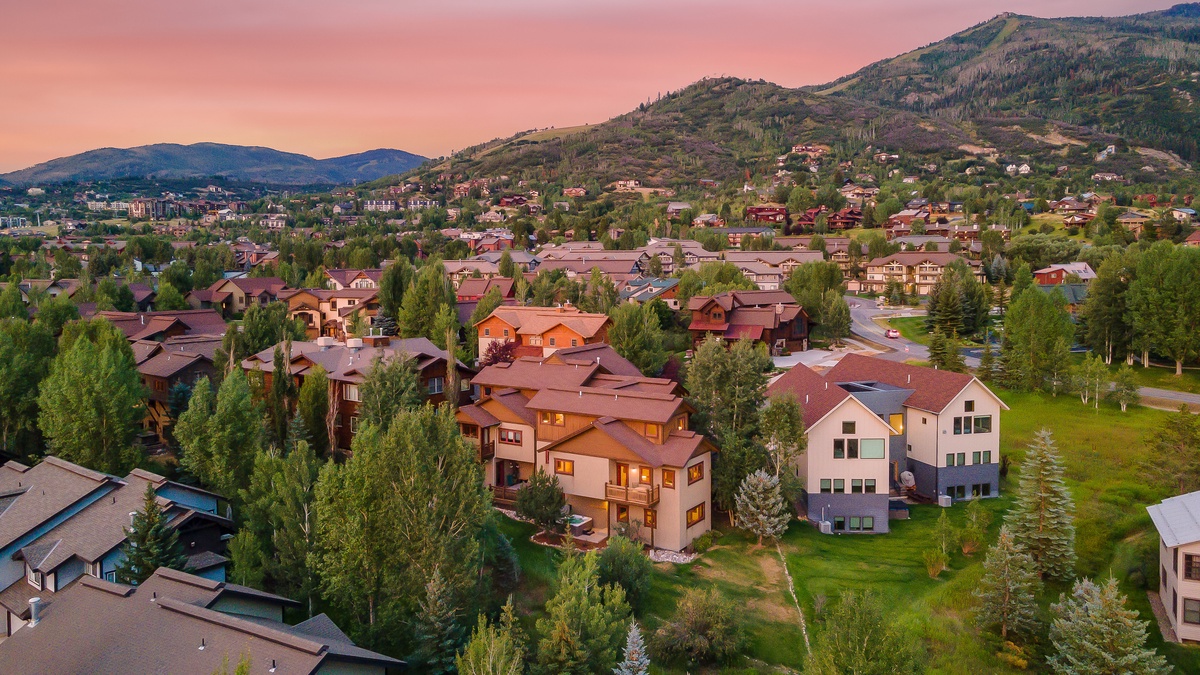 Aerial view of Chalet Couloir and Steamboat Ski Resort.