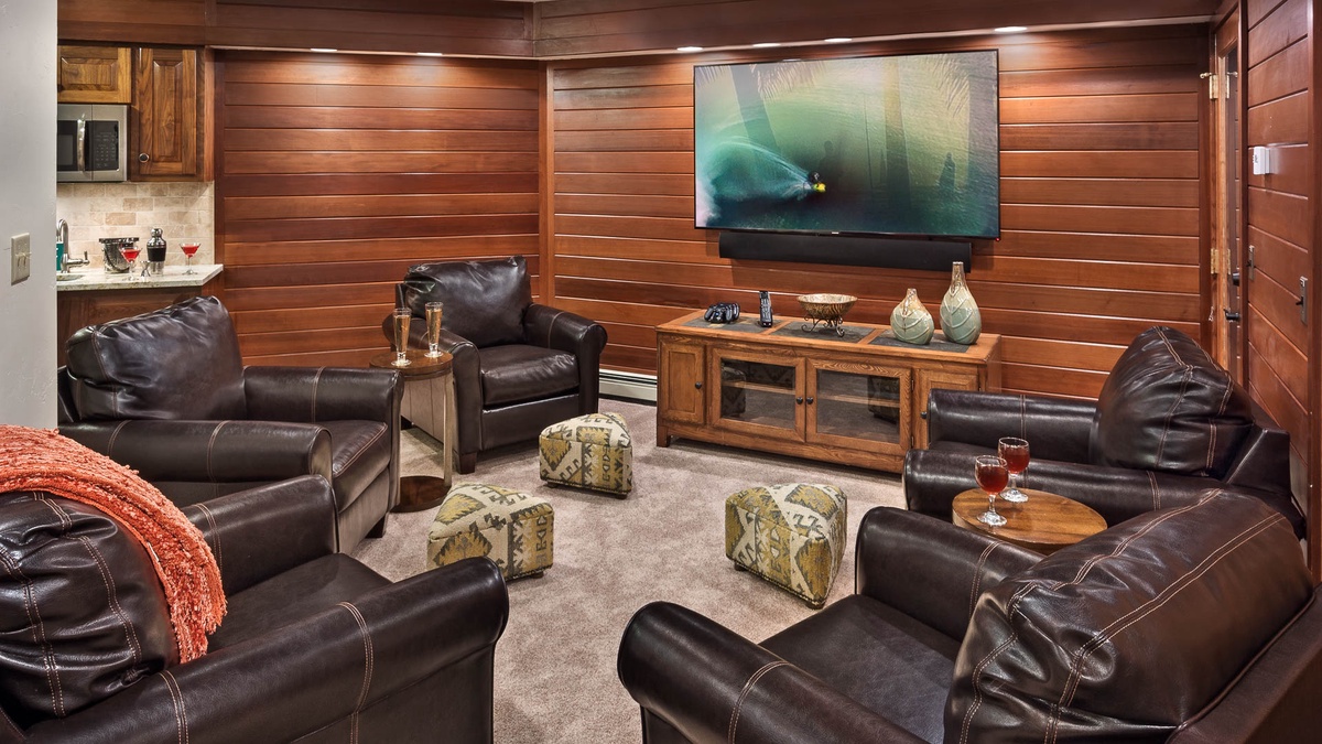 Lower level family room with large TV