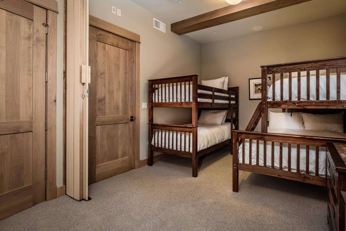 Bedroom 8, Mid-Level, North - Twin-over-twin bunk, twin-over-full bunk, and XL twin-over-queen bunk