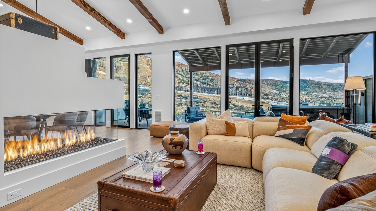 Great Room, Upper Level - With fireplace and views