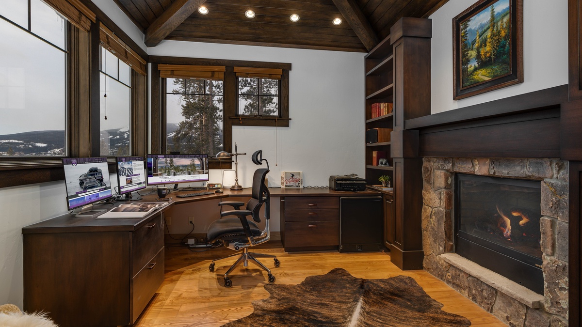 Upper level office with fireplace