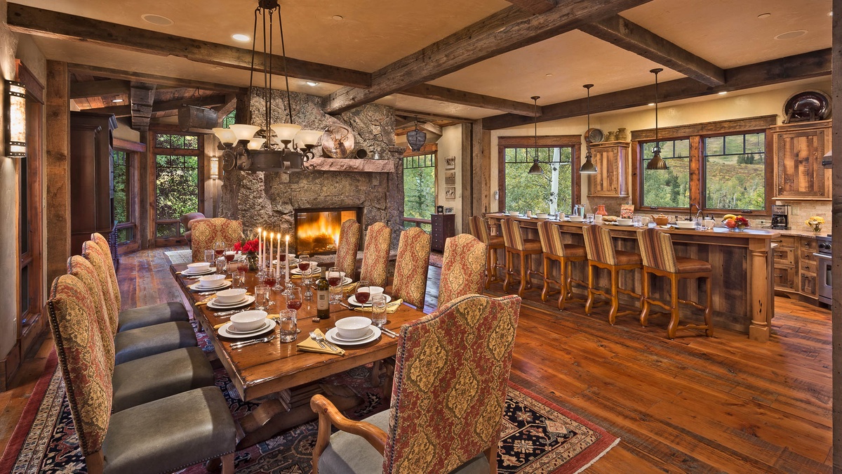 Dining area with extra seating at kitchen bar