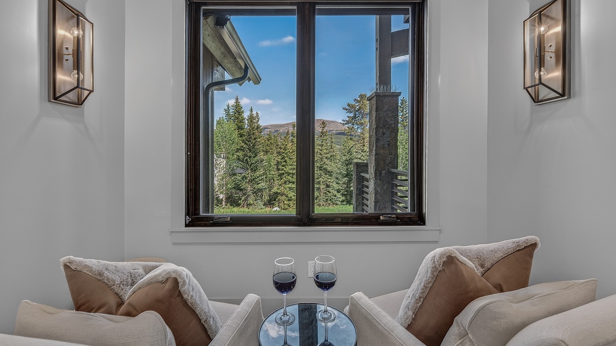 Living Room, Entry Level - Seating area with mountain views