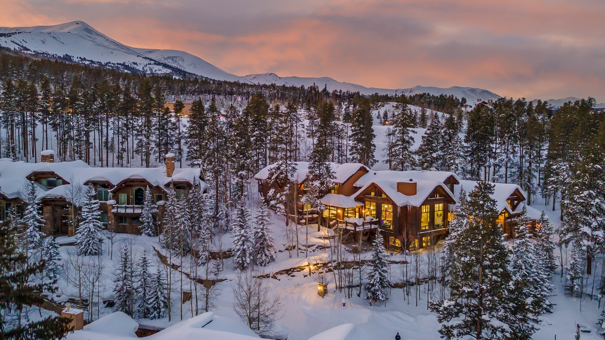 Aerial of Majestic Mountain Lodge with Breckenridge Ski Resort