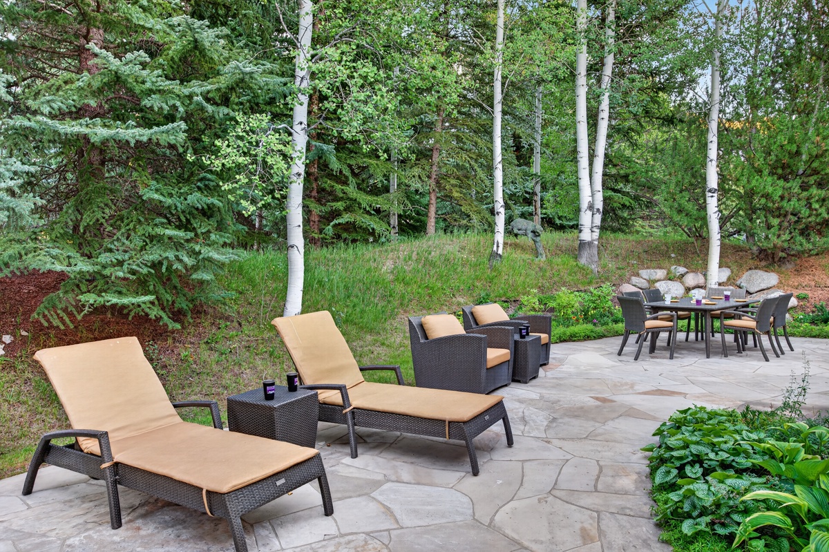 Patio, Main Level - Lounge seating among the trees