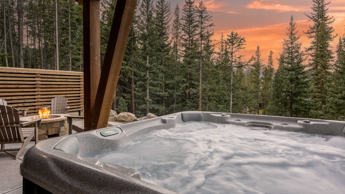 Relax in the lower patio hot tub