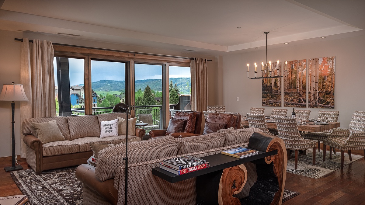 Great Room, Main Level - With deck access and mountain views