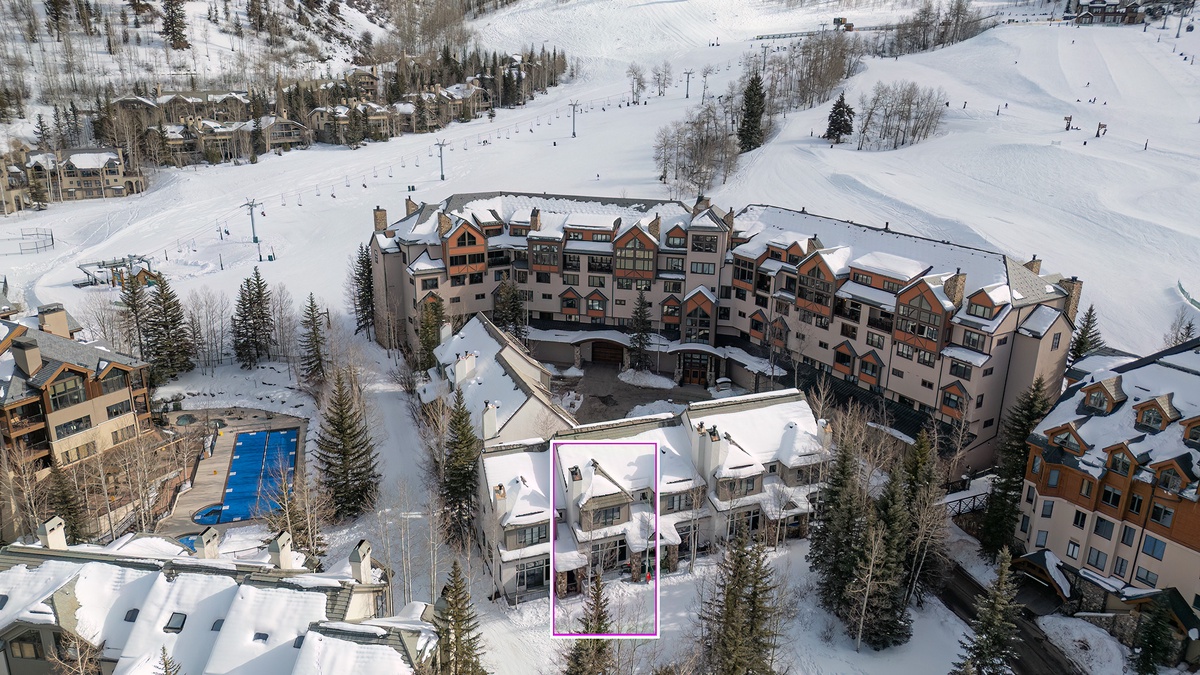 Aerial view ski-in/ski-out