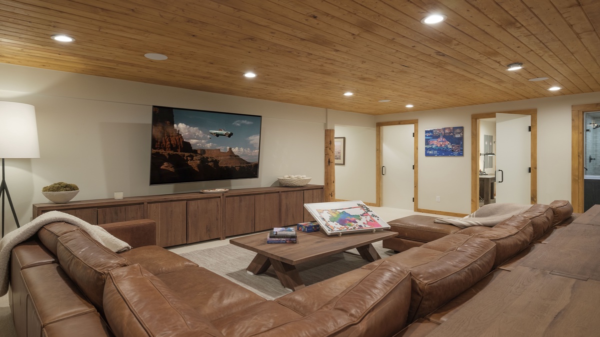 Large Lower level entertainment room and two private offices