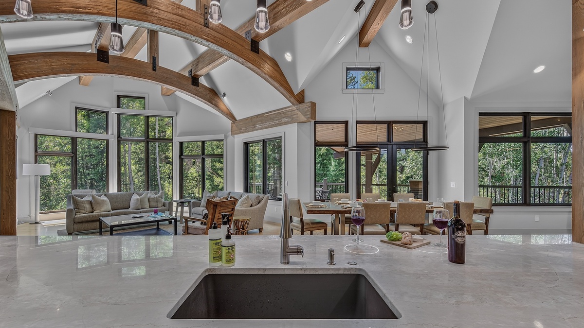 Kitchen, Upper Level - Sink with views of the great room and dining area