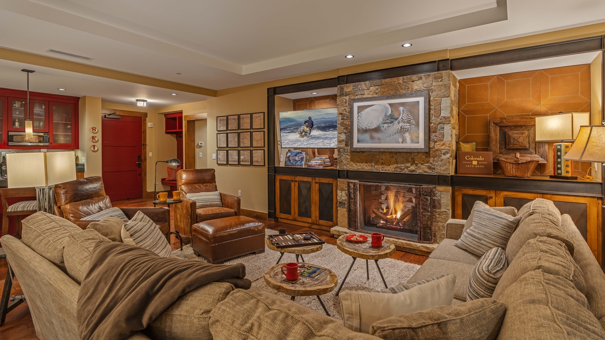 Great Room, Main Level - With fireplace and TV