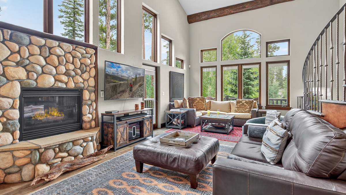 Great Room, Main Level - with fireplace and TV