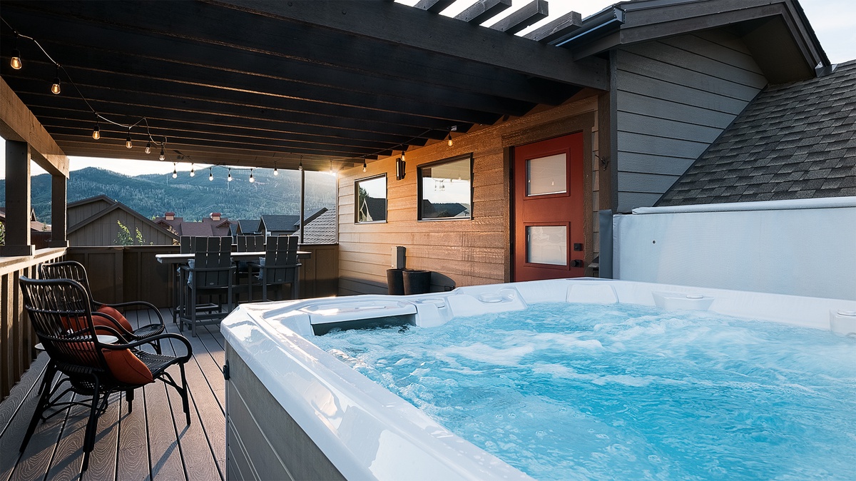 Hot Tub, Upper Level Deck - Private hot tub with mountain views